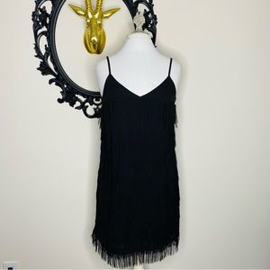 Black Swan Black Spaghetti Strap Dress with Full Fringe Down the Front